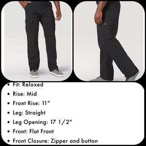 Wrangler Five Star Premium Relaxed Fit Flex Cargo Pant in Black 48x32